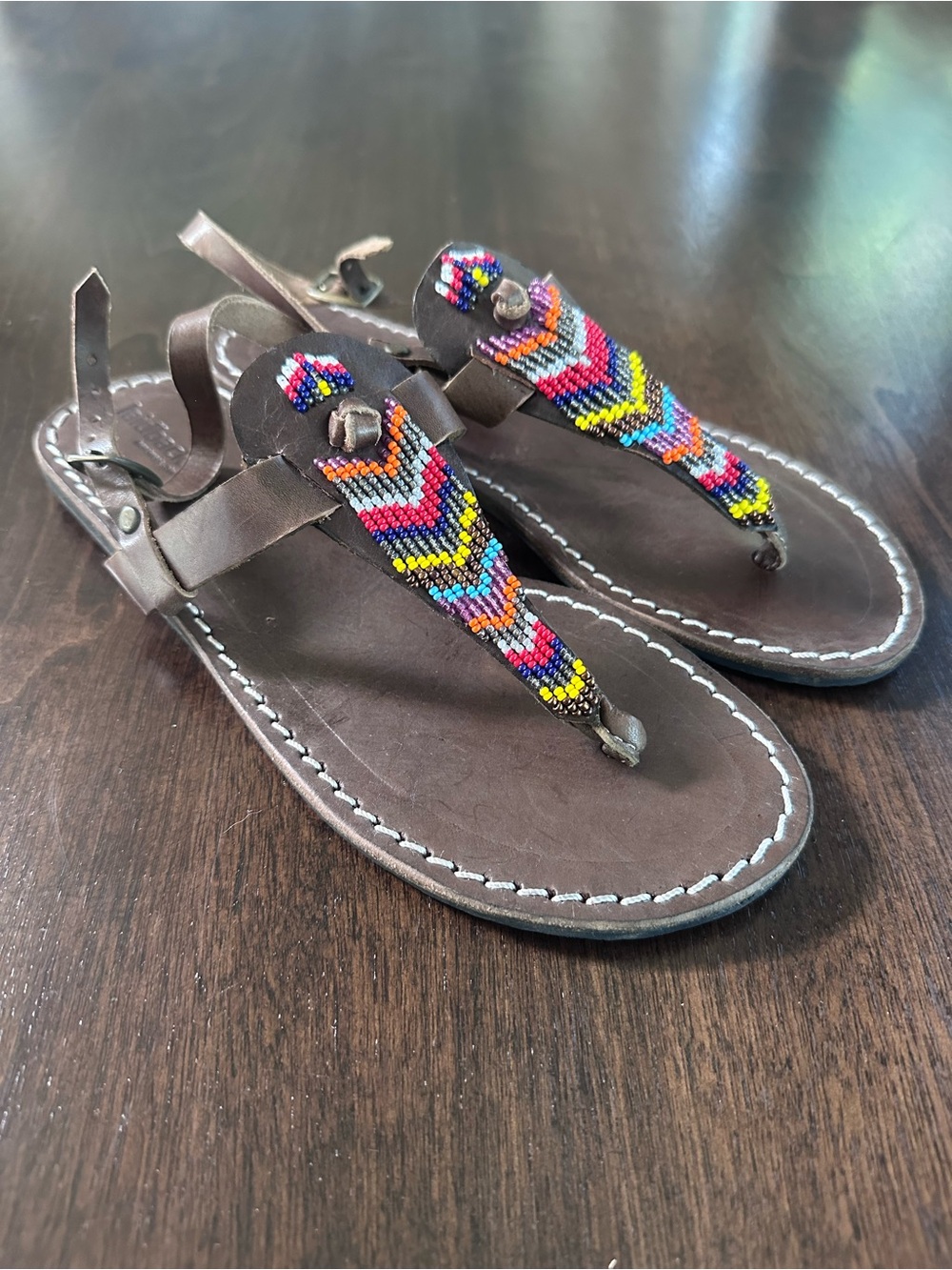 Free People Laidback London Brown Beaded Sandals Multicolor Beading NWT 38 7